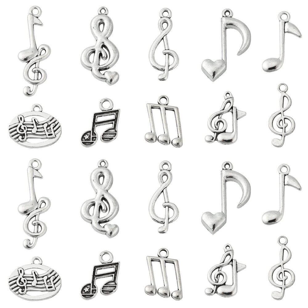 9954 100pcs Tibetan Musical Charms Mixed Styles Artist Singer Music Note